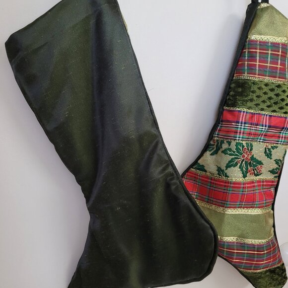 New Handmade Green Traditional Quilted Christmas Stocking, Rustic Nordic Hygge - Picture 4 of 6